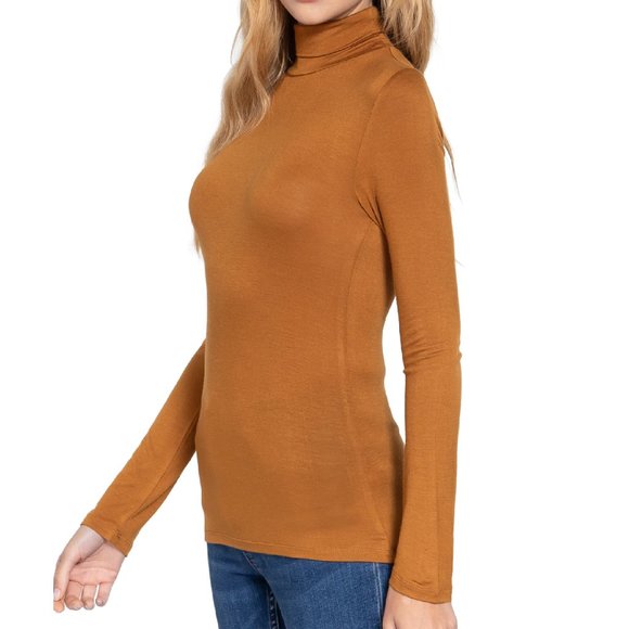 NWT- SOFT! Rayon Jersey Turtleneck, Caramel - Picture 3 of 4